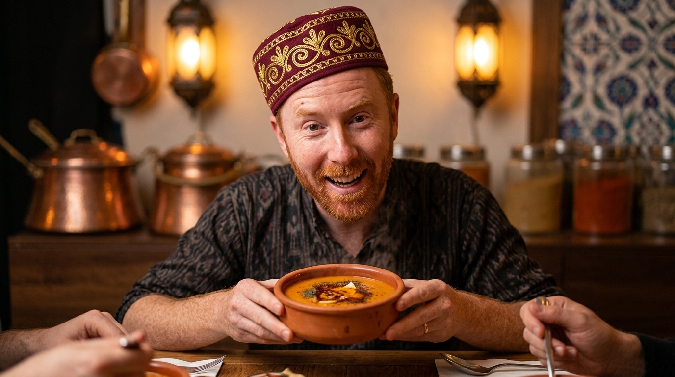 Chris Goodall cooking Turkish Red Lentil Soup (Mercimek Çorbası)