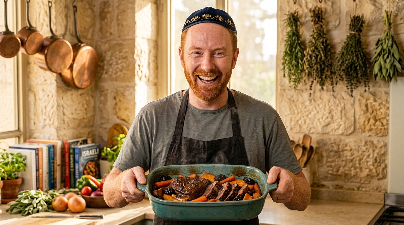 Chris Goodall cooking Classic Beef Brisket with Tzimmes