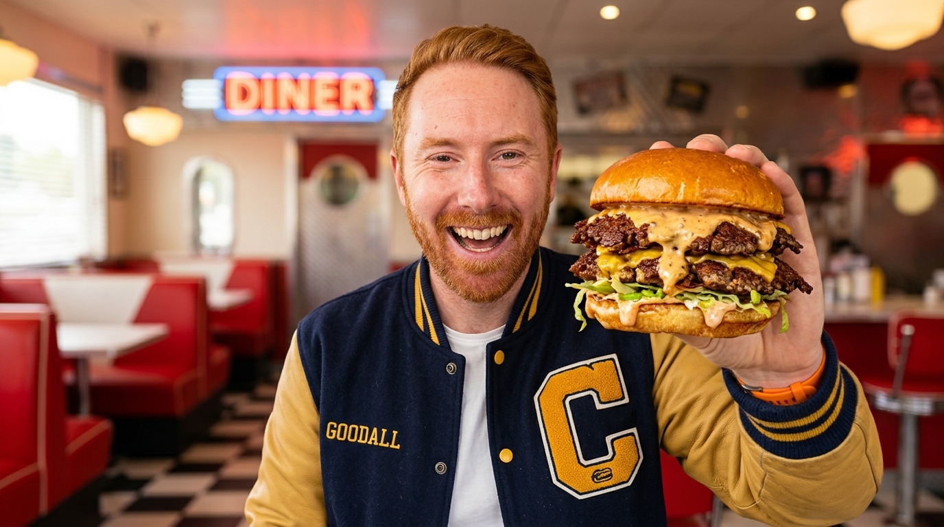 Chris Goodall cooking Smash Burger with American Cheese and Special Sauce