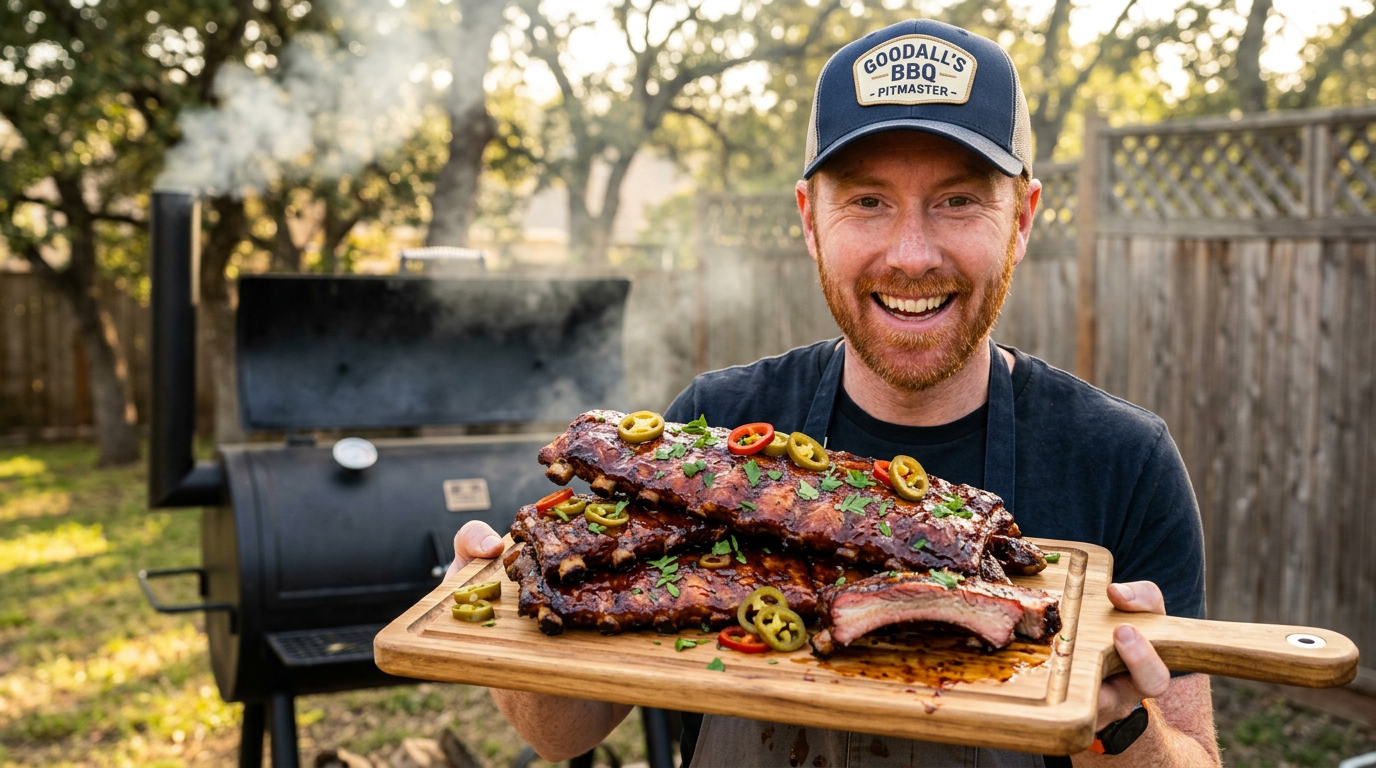 Chris Goodall cooking St. Louis-Style BBQ Spare Ribs with Smoky Dry Rub and Kansas City Glaze